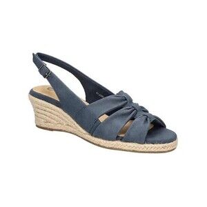 Bella Vita Women's Cheerful Espadrille Wedge Sandals, Navy Linen Print, 8N